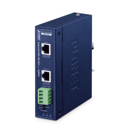 PLANET IP30 Industrial Single-Port 10Gbps 802.3bt PoE++ Splitter 24 V (IPOE-176S)