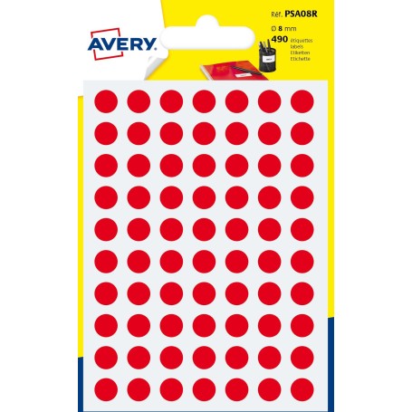 Avery PSA08R etichetta autoadesiva Cerchio Permanente Rosso 420 pz (PSA08R)