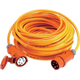 as - Schwabe Strom Verlängerungskabel [ CEE-Stecker - CEE-Kupplung] 32 A Orange 25 m mit Phasenwender 59647 (59647)