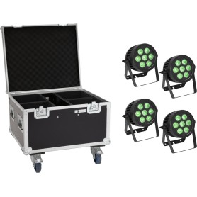 EUROLITE Set 4x LED IP PAR 7x9W SCL Spot + Case mit Rollen (20000878)
