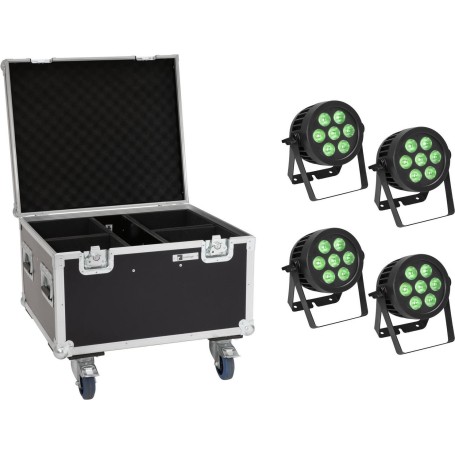 EUROLITE Set 4x LED IP PAR 7x9W SCL Spot + Case mit Rollen (20000878)