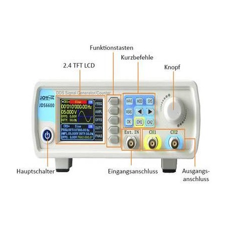 Joy-it JDS6600-LITE Funktionsgenerator netzbetrieben 15 MHz - 0.01 µHz 2-Kanal Dreieck, Rechteck, Signal, Sinus, Lorentzkurve, 