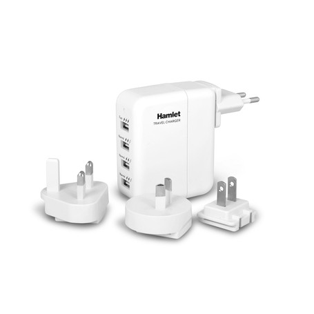 Hamlet Travel Charger Alimentatore USB da parete 4 porte con adattatori per 150 paesi (XPWC420TRAV)