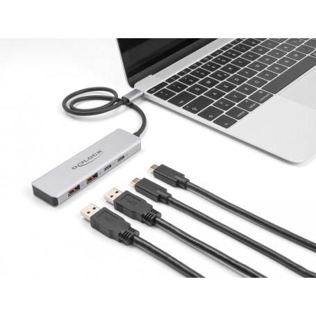 USB 10 Gbps USB Type-C Hub mit 2 x USB Typ-A und 2 x USB Type-C (grau) (64230)