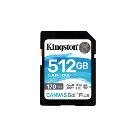 Kingston Technology Scheda SDXC Canvas Go Plus 170R C10 UHS-I U3 V30 da 512GB (SDG3/512GB)