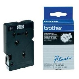 Brother Gloss Laminated Labelling Tape - 12mm, Black/White, 10-pk nastro per etichettatrice TC (TC201A)