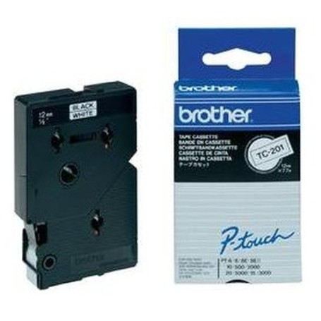 Brother Gloss Laminated Labelling Tape - 12mm, Black/White, 10-pk nastro per etichettatrice TC (TC201A)