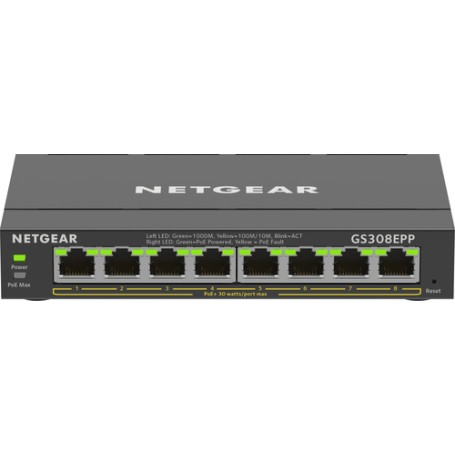 Netgear GS308EPP Gestito L2/L3 Gigabit Ethernet (10/100/1000) Supporto Power over Ethernet (PoE) Nero (GS308EPP-100PES)