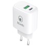 ALIMENTATORE ATLANTIS UNIVERSALE per SMARTPHONE E TABLET P008-PD20GN-2U AC 20W output 1xUSB 1xUSB-C PD TECNOLOGIA GAN