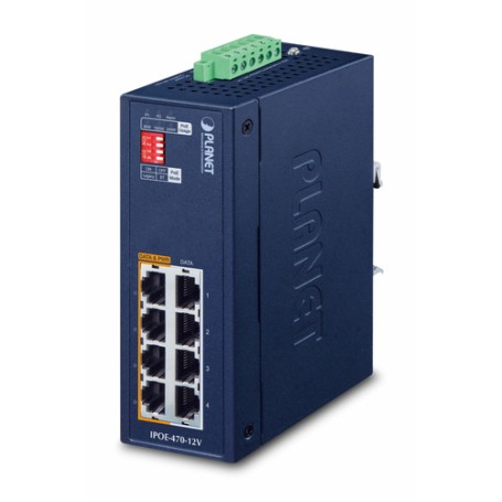 PLANET IP30 Industrial 4-port Gigabit Ethernet (10/100/1000) Supporto Power over Ethernet (PoE) Blu (IPOE-470-12V)