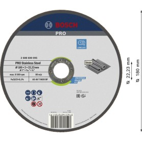 Trennscheibe Expert for Inox,  180mm (Bohrung 22,23mm, AS 46 T INOX BF, gerade) (2608600095)