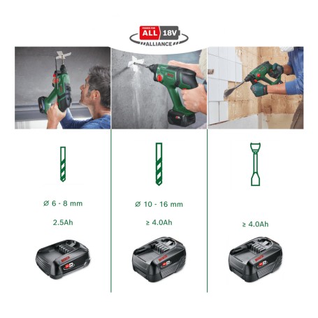 Akku-Bohrhammer UniversalHammer 18V (grn/schwarz, 2x Li-Ionen Akku 2,5Ah, Koffer, POWER FOR ALL ALLIANCE) (06039D6003)