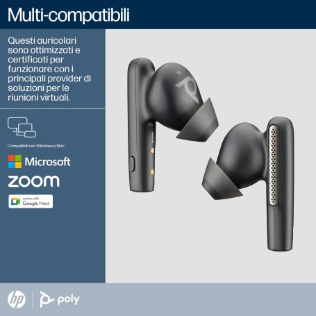 POLY Auricolari nerofumo Voyager Free 60+ UC + Adattatore BT700 USB-A + Custodia di ricarica touchscreen (7Y8G3AA)