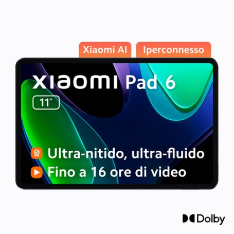 Xiaomi Pad 6 Qualcomm Snapdragon 128 GB 27,9 cm (11") 6 GB Wi-Fi 6 (802.11ax) Android 13 Nero (VHU4362EU)