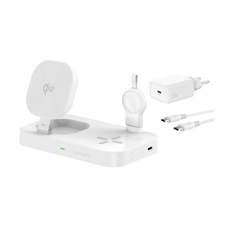 4smarts 541368 Caricabatterie per dispositivi mobili Cuffie, Smartphone, Orologio intelligente Bianco AC Carica wireless Ricaric