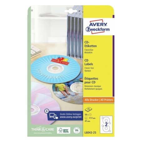 Avery L6043-25 etichetta autoadesiva Rotondo Permanente Bianco 50 pz (L6043-25)