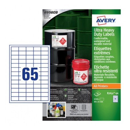 Avery B7651-50 etichetta autoadesiva Rettangolo Permanente Bianco 3250 pz (B7651-50)