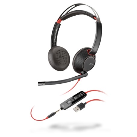 POLY Blackwire 5220 Cuffia Padiglione auricolare Connettore 3.5 mm USB tipo A Nero, Rosso (207576-03)
