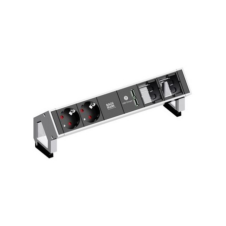 Bachmann DESK 2 prolunghe e multiple 0,2 m 2 presa(e) AC Nero, Acciaio inox (902.429)