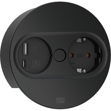 Bachmann 946.104 presa energia Type F + USB A + USB C Nero