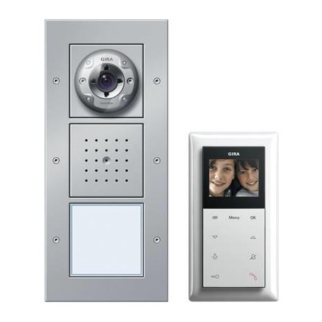 GIRA Video-Türsprechanlage Kabelgebunden Komplett-Set 1 Familienhaus Aluminium (049545)