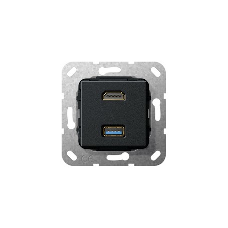 GIRA 4847141 presa energia HDMI + USB A Nero (567910)
