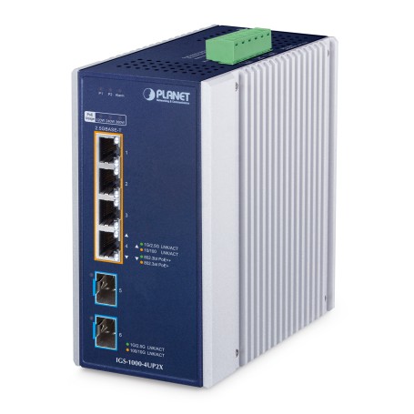 PLANET IGS-1000-4UP2X switch di rete 2.5G Ethernet (100/1000/2500) Supporto Power over Ethernet (PoE) Alluminio, Blu
