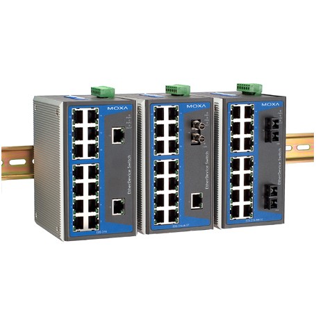 Moxa EtherDevice™ Switch EDS-316, Multi Mode, ST Connector x 2, (-40 - 75˚C) Non gestito (EDS-316-MM-ST-T)