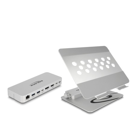 DeLOCK Supporto per tablet e portatile con docking station integrata 4K - HDMI / DisplayPort / LAN / Hub / HDR / PD (18442)