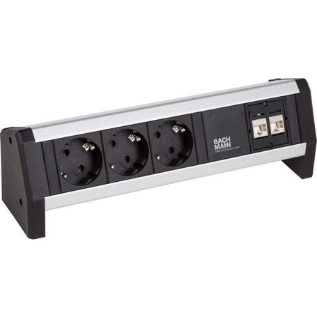Bachmann DESK 1 prolunghe e multiple 2 m 3 presa(e) AC Interno Nero, Argento (902.195)