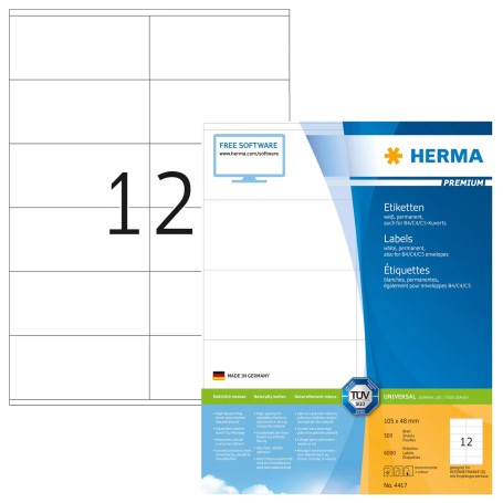 HERMA 4417 etichetta autoadesiva Rettangolo Permanente Bianco 6000 pz