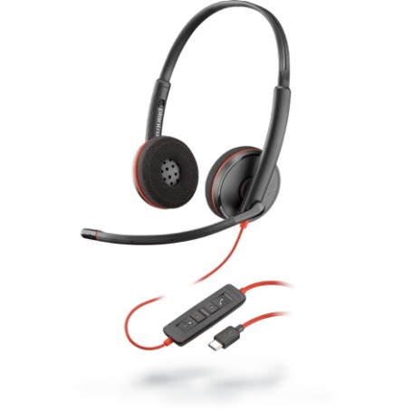 POLY Blackwire 3220 Auricolare Cablato A Padiglione Ufficio USB tipo-C Nero, Rosso (209749-22)