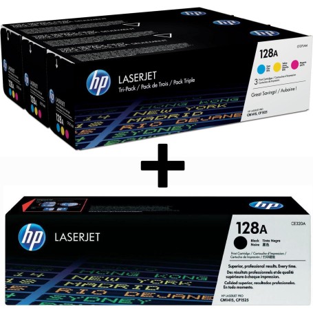HP Original 128A Toner 4er Set schwarz, cyan, magenta, gelb(Tri-Pack CF371AM, CE320A) (OPCF371AM)