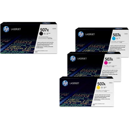 HP Original 507A/ 507X Toner 4er Set schwarz hohe Kapazität,cyan, magenta, gelb (CE400X, CE401A, CE402A, CE403A) (OPCE400X)