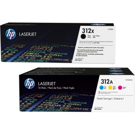 HP Original 312X/ 312A Toner 4er Set schwarz hohe Kapazität,cyan, magenta, gelb (CF380X, Tri-Pack CF440AM) (OPCF380X)