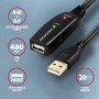Axagon ADR-220 USB 2.0 A-M - A-F active extension/repeater cable 20m - Kabel - Digital/Daten cavo USB USB A Nero