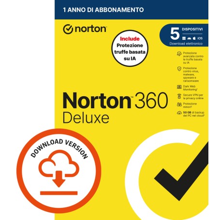 NORTON 360 DELUXE 2026 -ANTITRUFFA- 5 DISPOSITIVI 12 MESI 50GB - IT ESD (21483823)
