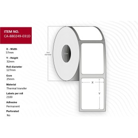 Capture Label 57 x 32mm, Core 25mm, Permanent, No perforation, 2100 labels per roll, 12 rolls per box. (CA-880249-031D)