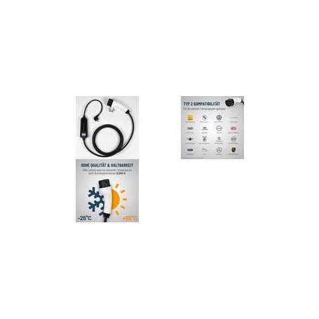 IWH Ladekabel für E-Autos, 1x Typ 2 Stecker, schwarz zum Laden von E-Autos an Haushaltssteckdosen mit Typ 2 - 1 Stück (75800)