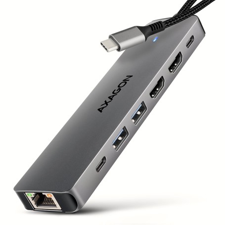 Axagon HMC-7HX2 replicatore di porte e docking station per laptop Cablato USB 3.2 Gen 1 (3.1 Gen 1) Type-C Grigio