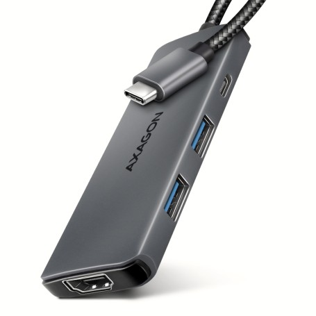 Axagon HMC-5H8K USB 5Gbps hub 2x USB-A USB-C HDMI 8k/30Hz PD 100W kabel USB-C Cablato USB 3.2 Gen 1 (3.1 Gen 1) Type-C Grigio