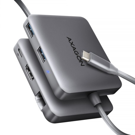Axagon N HMC-5HL USB 5Gbps hub 2x USB-A HDMI 4k/60Hz RJ-45 GLAN PD 100W kabel USB-C Cablato USB 3.2 Gen 1 (3.1 Gen 1) Type-C Arg