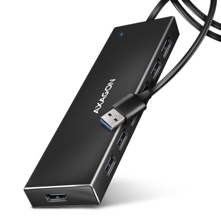 Axagon HUE-F7A 7x USB 3.2 Gen 1 ALU FLAT hub micro power IN 1m USB-A USB 3.2 Gen 1 (3.1 Gen 1) Type-A 5000 Mbit/s Nero