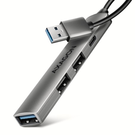 Axagon HUB USB HUE-STA, 4x USB ALU STRIP hub, 1x USB-A 5Gbps, 2x USB-A & 1x USB-C 480Mbps, kabel USB-A 12cm USB 3.2 Gen 1 (3.1 G