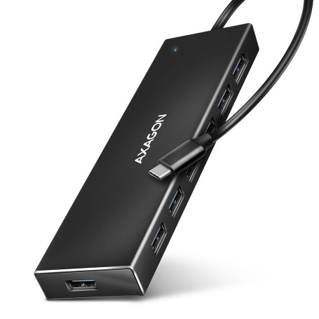 Axagon HUE-F7C 7x USB 3.2 Gen 1 ALU FLAT hub micro power IN 30cm USB-C USB 3.2 Gen 1 (3.1 Gen 1) Type-A 5000 Mbit/s Nero