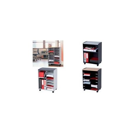 PAPERFLOW Rollwagen, 9 Fächer, schwarz / buche Polystyrol, Topauflage melaminbeschichtet, Platte: 19mm, - 1 Stück (DC09N.01.23