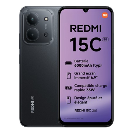 Xiaomi Redmi 15C 5G 17,5 cm (6.9") Dual SIM ibrida USB tipo-C 4 GB 256 GB 6000 mAh Nero (MZBOLIOEU)