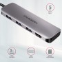 Axagon HMC-HCR3A 3x USB-A+ HDMI+ SD/microSD USB-C 3.2 Gen 1 hub 20cm Cablato USB 3.2 Gen 1 (3.1 Gen 1) Type-C Grigio
