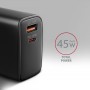 Axagon ACU-PQ45 QC 3.0, 4.0/AFC/FCP/PPS/PD, 45W, schwarz - Netzladegerät mit USB-A und USB-C Schnittstelle Telefono cellulare, 