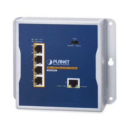 PLANET WGS-E304PT Industrial PoE+ Wall-mounted Extender 1-Port PoE++ to 4-Port Ricevitore e trasmettitore di rete Blu